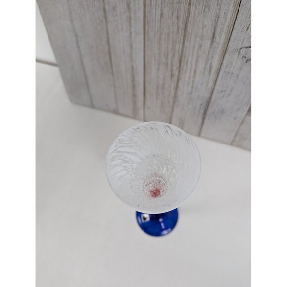 Czech Republic Wine Drinking Goblet Glass 7 7/8" Tall Blue Cobalt Stem Red White - Picture 6 of 8